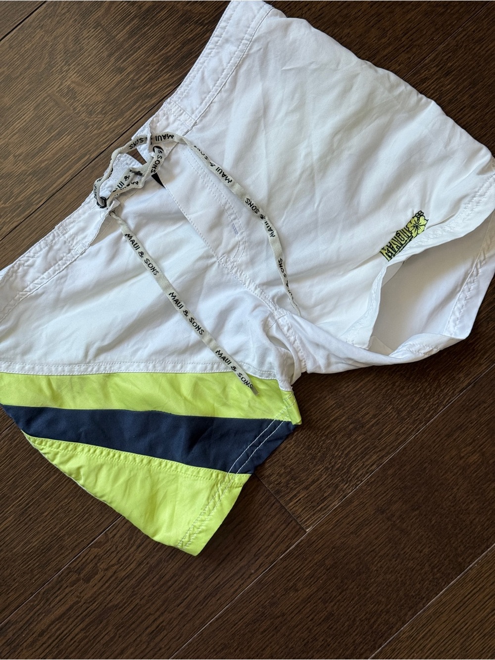Maui and Sons Women Swim Shorts White Lime Navy stripe